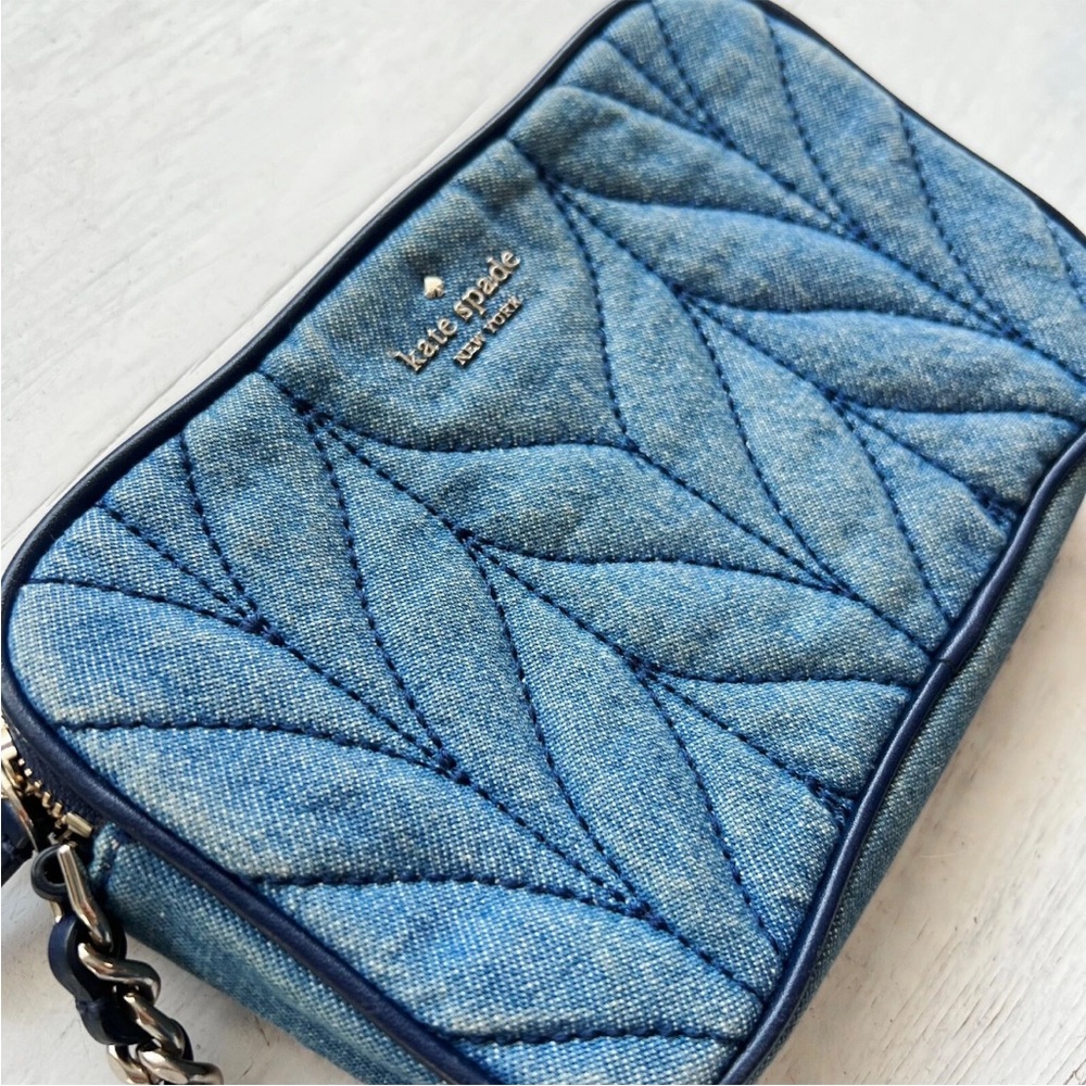 kate spade Denim Blue Quilted Crossbody Bag with Navy Trim - Picture 7 of 13